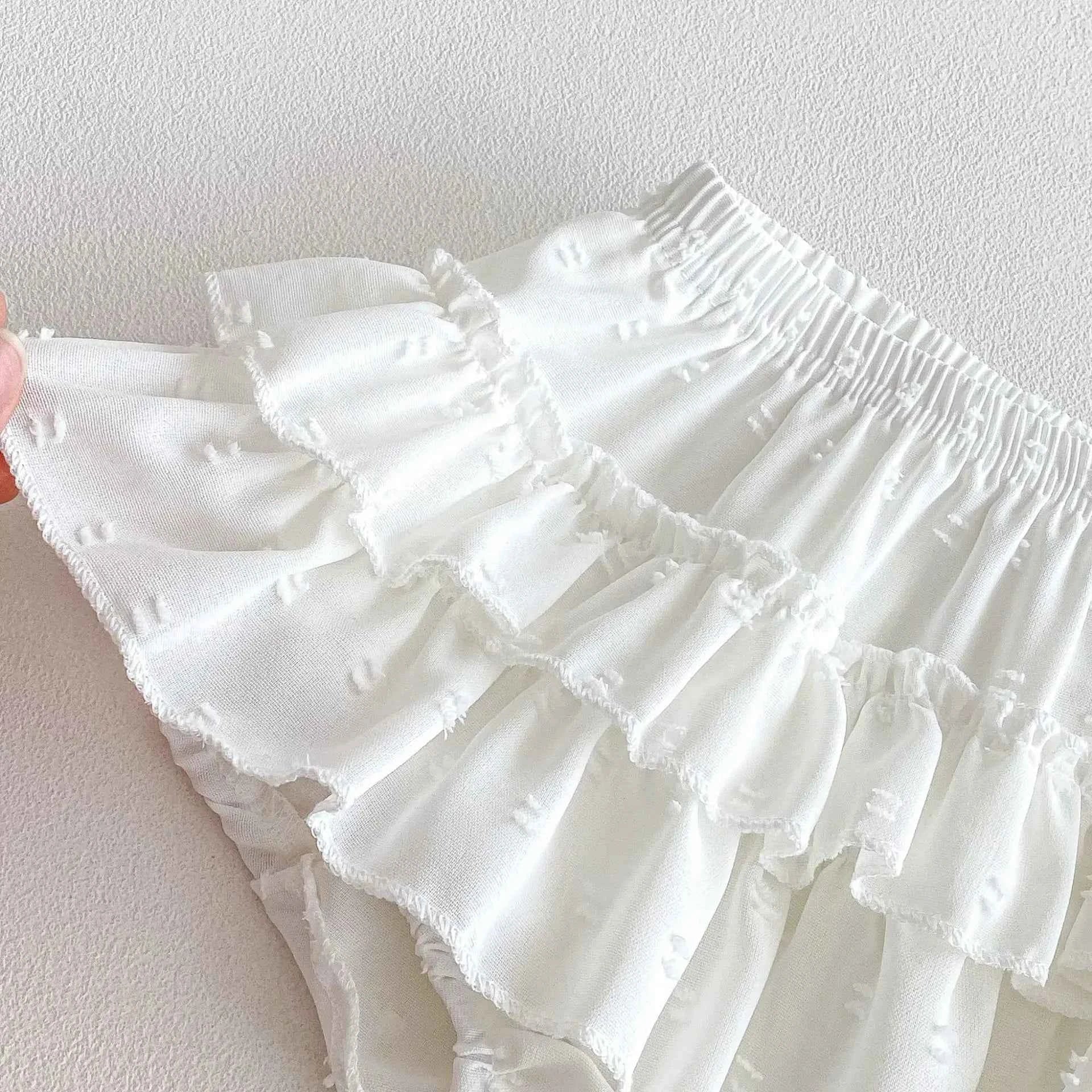 100% Cotton Striped Collar Top & Ruffle Bloomer Set With Pearl Bag