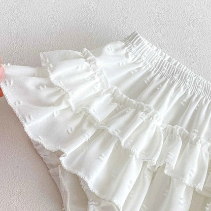100% Cotton Striped Collar Top & Ruffle Bloomer Set With Pearl Bag