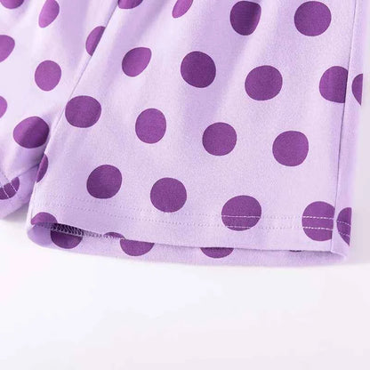 100% Cotton Unicorn Print Lavender Tee & Polka Dot Shorts Set