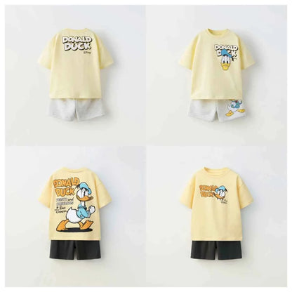 Cotton Donald Duck Yellow Tee & Grey/Black Shorts Set