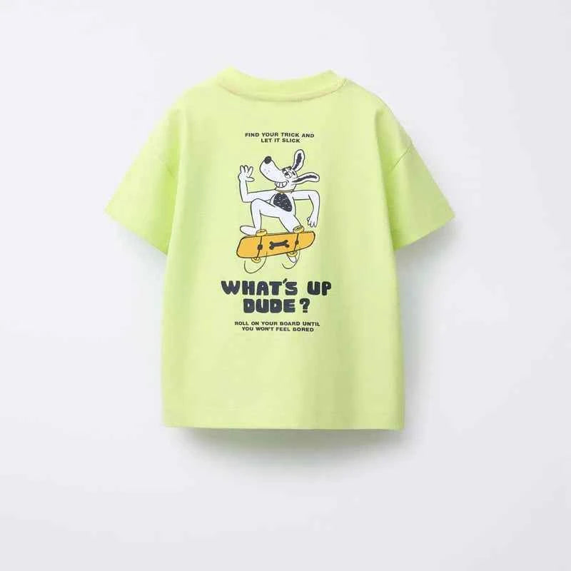 Cotton Skater Dog & Rad Cats Cartoon Print Cotton Tee