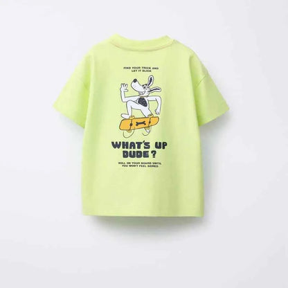 Cotton Skater Dog & Rad Cats Cartoon Print Cotton Tee