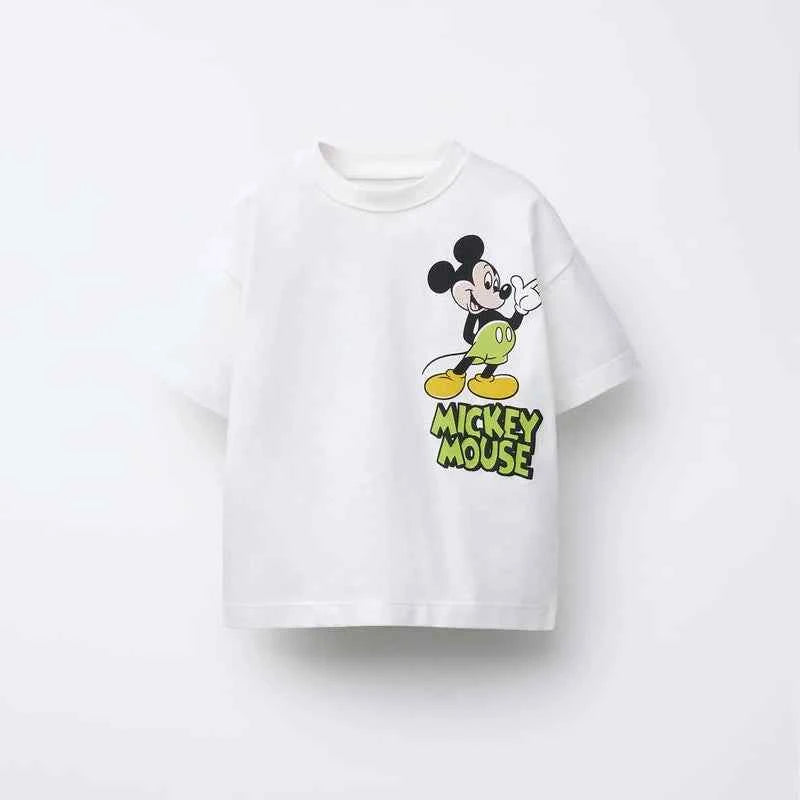 Cotton Mickey Mouse White & Green Cool Plans T-Shirt