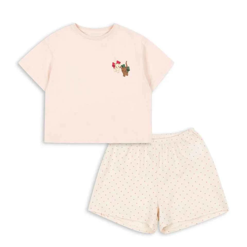 Cotton Embroidered Crop Top & Polka Dot Shorts Set