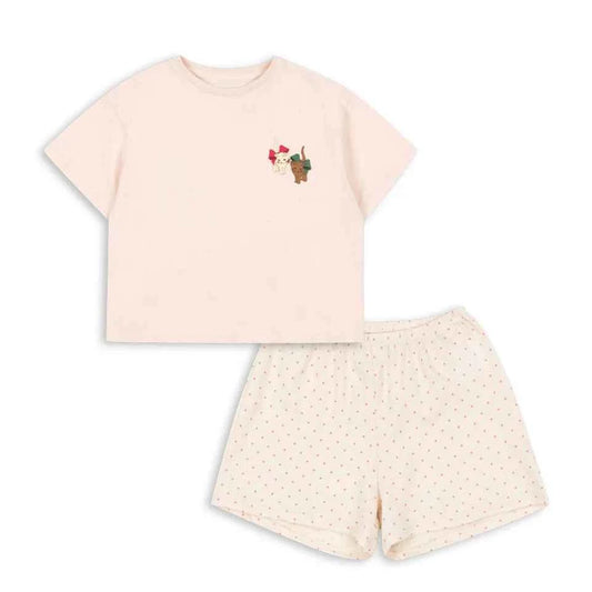 Cotton Embroidered Crop Top & Polka Dot Shorts Set