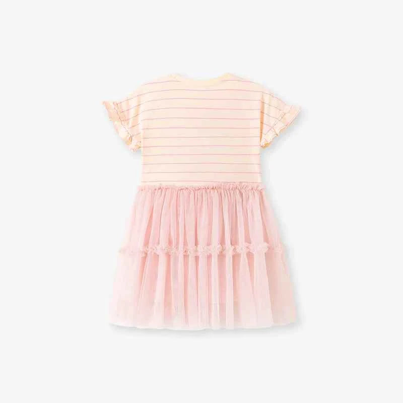 100% Cotton Striped Rainbow Applique Tulle Skirt Dress