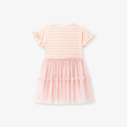100% Cotton Striped Rainbow Applique Tulle Skirt Dress