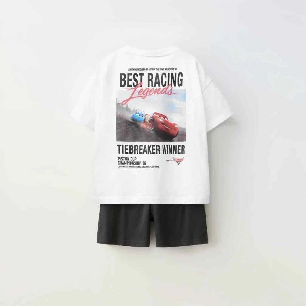 Cotton Lightning McQueen Cars Racing Tees & Black Shorts Set