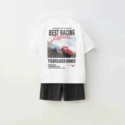 Cotton Lightning McQueen Cars Racing Tees & Black Shorts Set