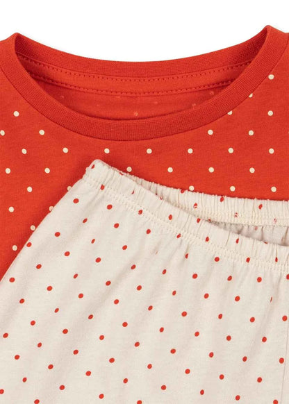 Cotton Dot Print T-Shirt & Shorts Set With Puppy Embroidery