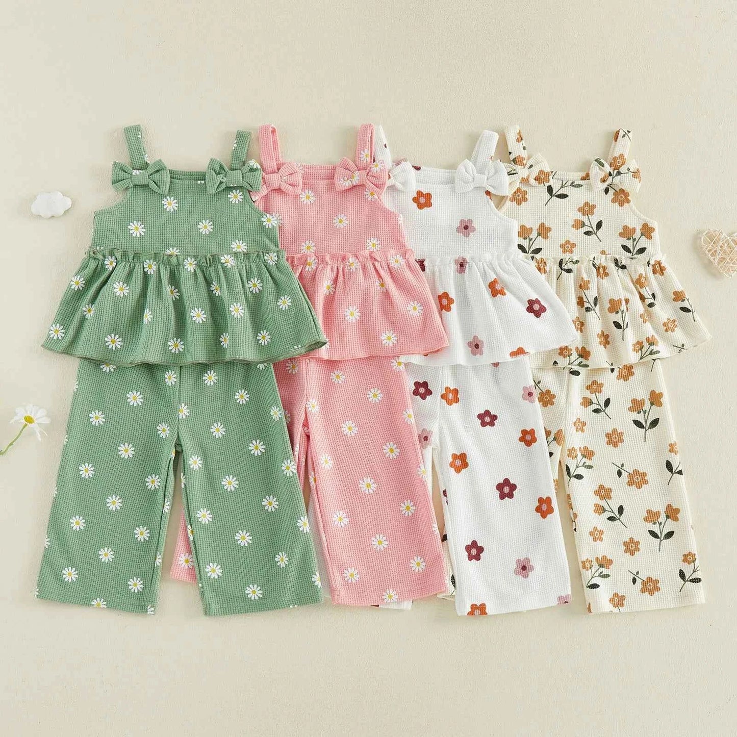 Floral Print Peplum Tops & Wide Leg Pants Set
