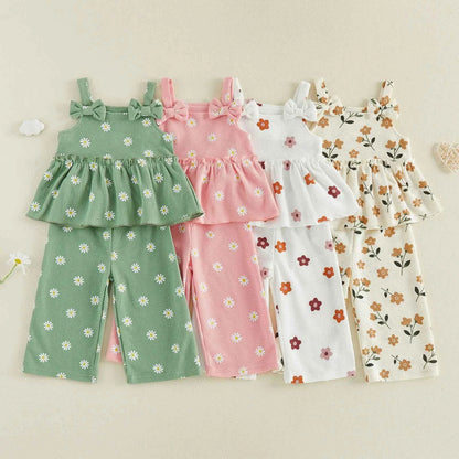 Floral Print Peplum Tops & Wide Leg Pants Set