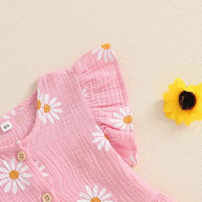 Cotton Floral Print Ruffle Sleeve Top & Bow Shorts Set