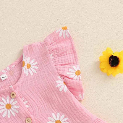 Cotton Floral Print Ruffle Sleeve Top & Bow Shorts Set