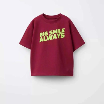 Cotton Big Smile Always Maroon Cotton T-Shirt