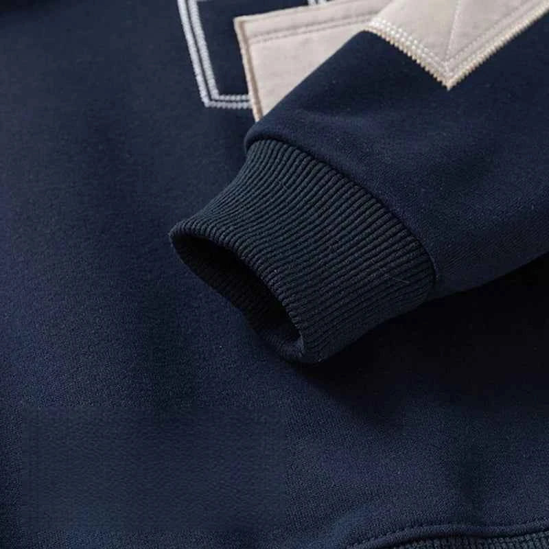 Denim Collar Patch Pocket Sweatshirt Navy & Grey