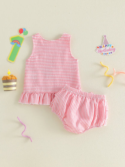 Pink Stripe Ice Cream Number One Top & Ruffled Bloomer Set