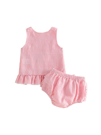 Pink Stripe Ice Cream Number One Top & Ruffled Bloomer Set