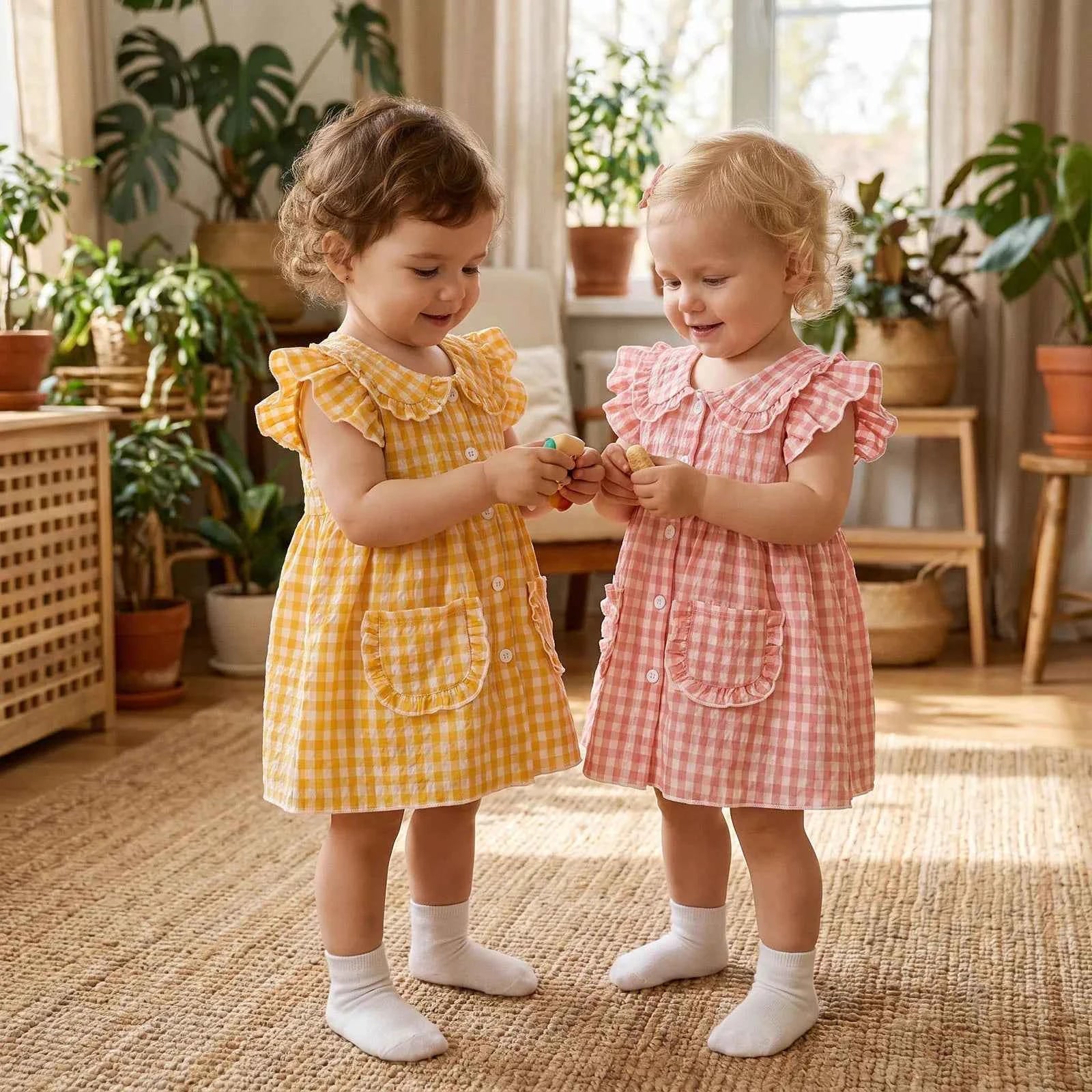 Gingham Ruffle Sleeve Button Down Dress