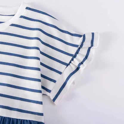 100% Cotton Striped Top & Blue Fairy Print Dress