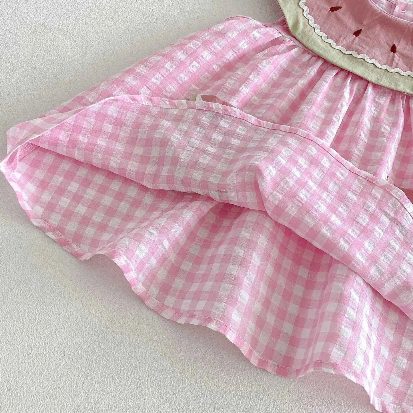 Cotton Pink Watermelon Gingham Romper/Dress