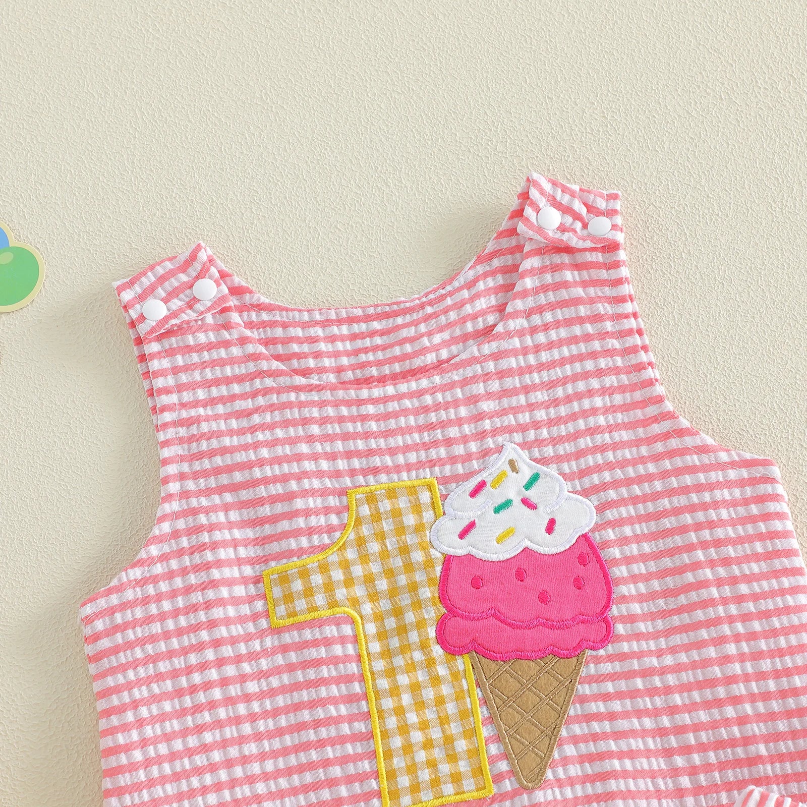 Pink Stripe Ice Cream Number One Top & Ruffled Bloomer Set