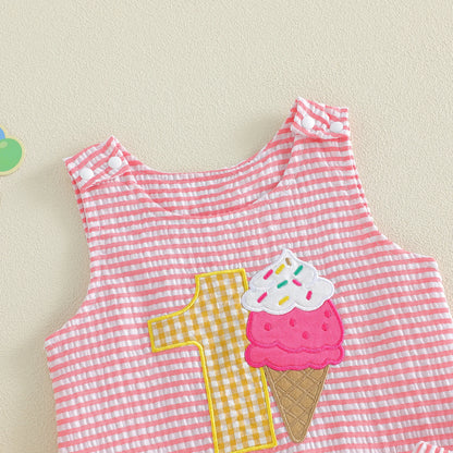 Pink Stripe Ice Cream Number One Top & Ruffled Bloomer Set