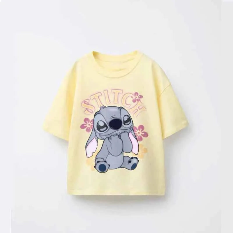 Cotton Stitch Cartoon Print Pastel & White Cotton Tees Set