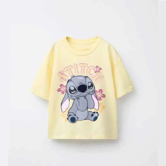 Cotton Stitch Cartoon Print Pastel & White Cotton Tees Set