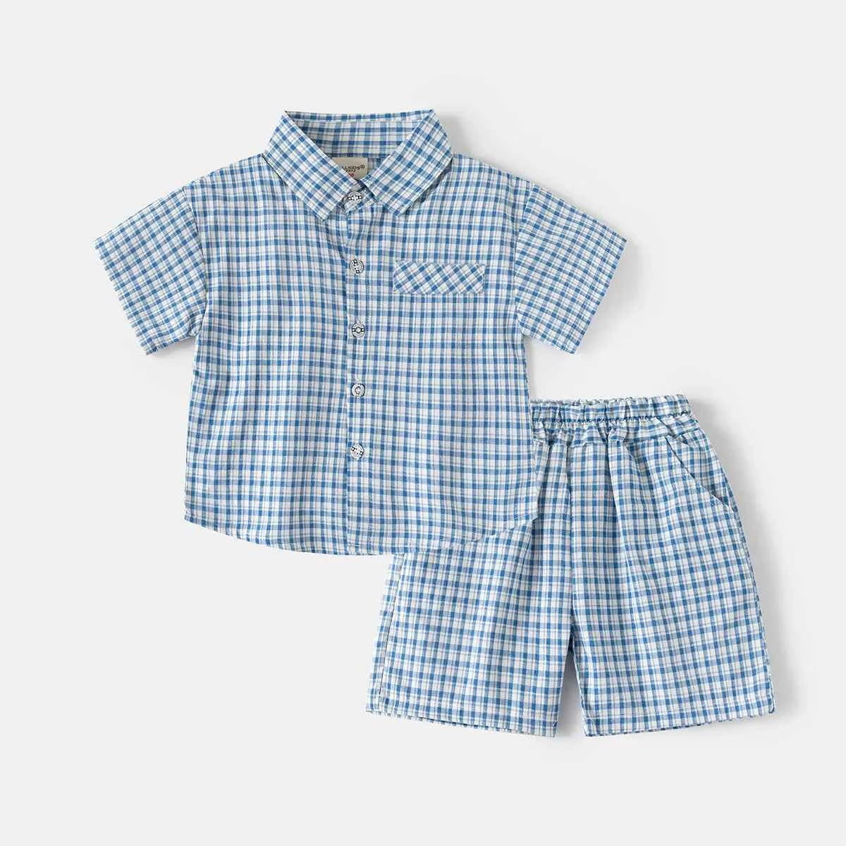 100% Cotton Checkered Shirt & Shorts Set
