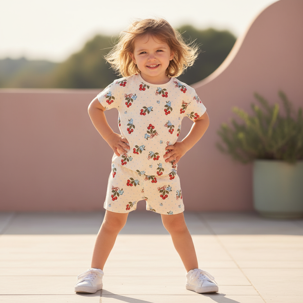 Cotton Cherry Print Cotton Tee & Shorts Set