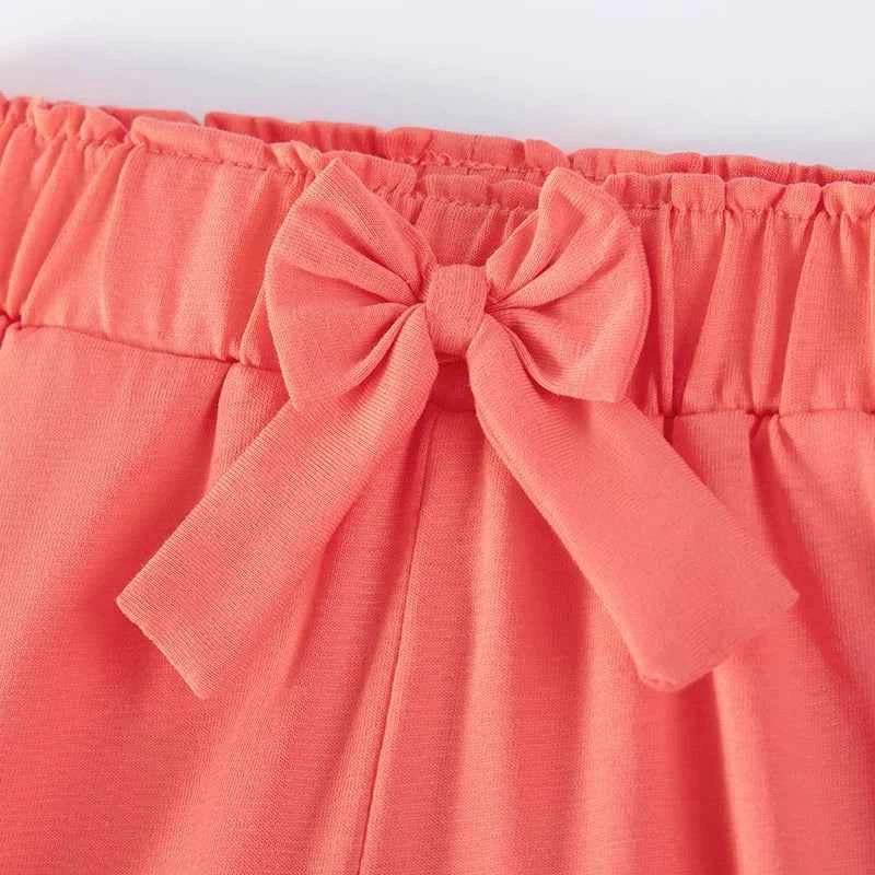 100% Cotton Floral Print Ruffle Sleeve Top & Coral Tie Waist Shorts