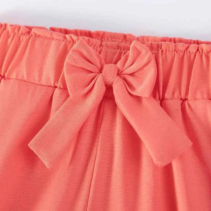 100% Cotton Floral Print Ruffle Sleeve Top & Coral Tie Waist Shorts