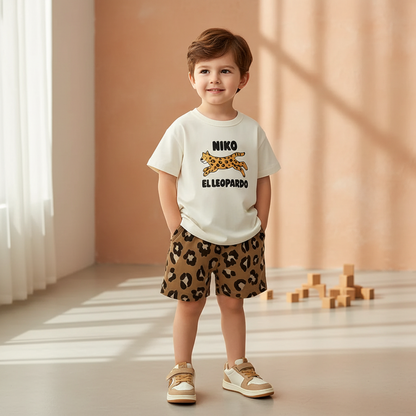 Cotton Animal Print Leopard & Zebra Tee Shorts Set