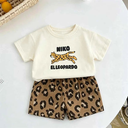 Cotton Animal Print Leopard & Zebra Tee Shorts Set