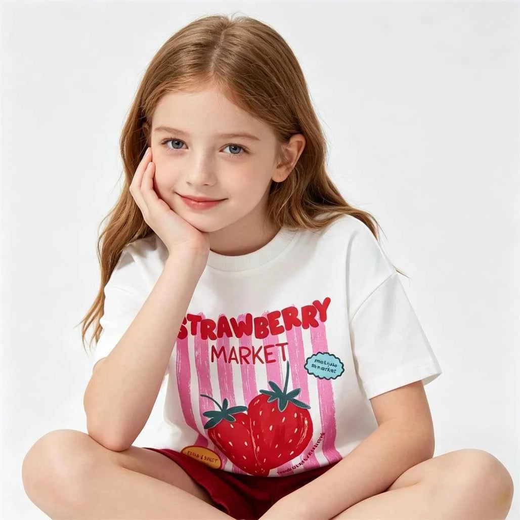 100% Cotton Strawberry Print Cotton Tee Shirt