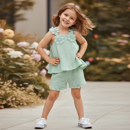 Floral Applique Summer Top & Short Set