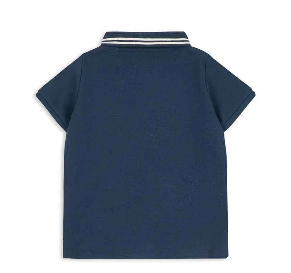 Cotton Navy Polo Shirt & Drawstring Shorts Set