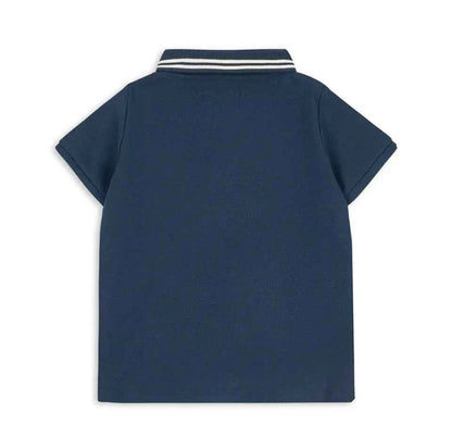Cotton Navy Polo Shirt & Drawstring Shorts Set