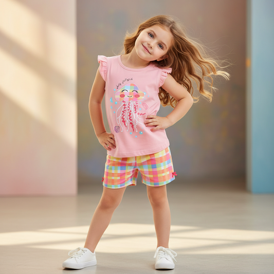 100% Cotton Ruffle Top & Shorts Set