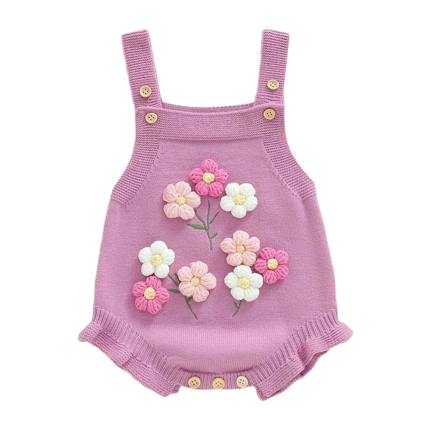 Knitted Floral Bee & Watermelon Rompers Set