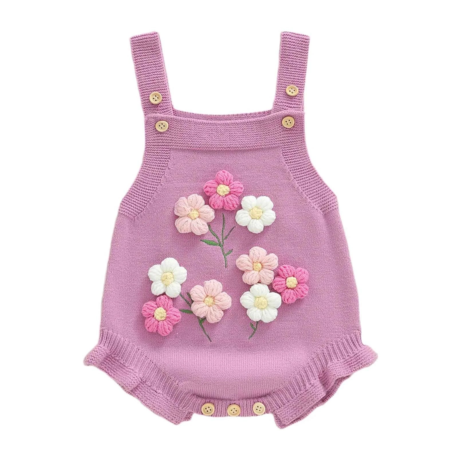 Knitted Floral Bee & Watermelon Rompers Set