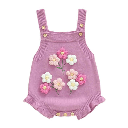 Knitted Floral Bee & Watermelon Rompers Set