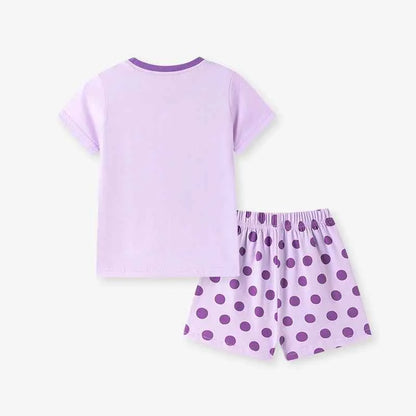 100% Cotton Unicorn Print Lavender Tee & Polka Dot Shorts Set