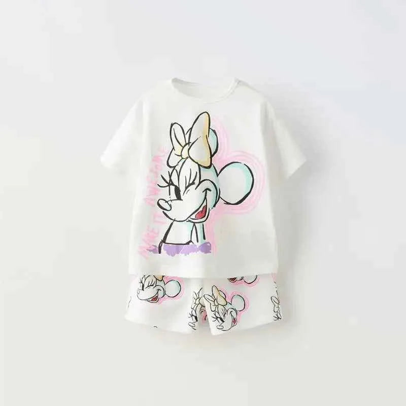 Cotton Minnie Mouse & Chipmunks Heart Print Tee & Shorts Set