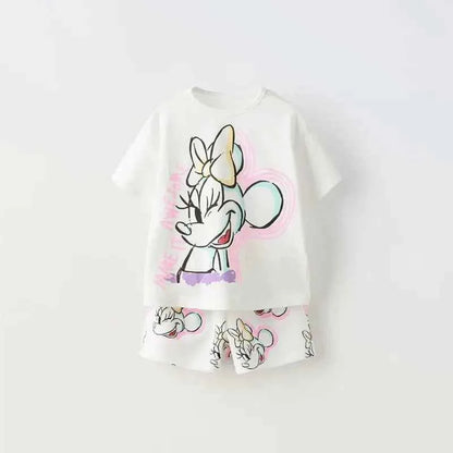 Cotton Minnie Mouse & Chipmunks Heart Print Tee & Shorts Set