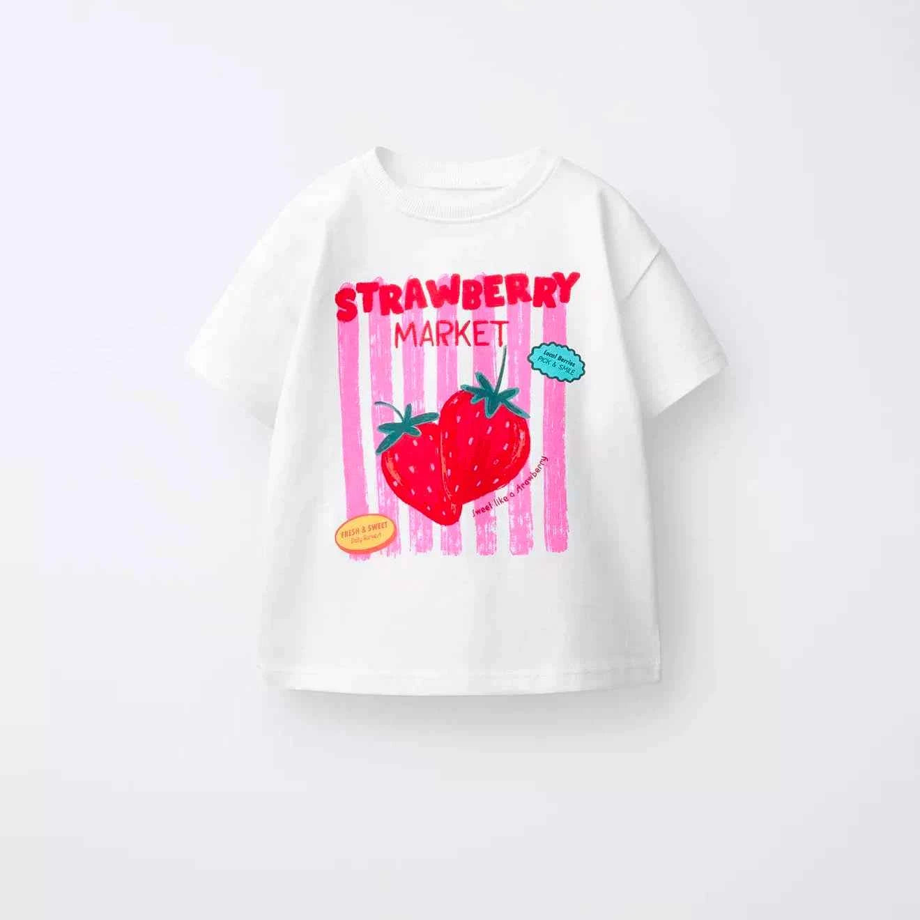 100% Cotton Strawberry Print Cotton Tee Shirt