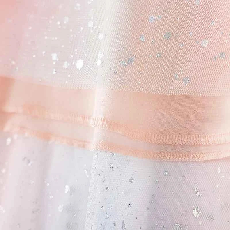 100% Cotton Rainbow Heart Tulle Dress With Ruffle Sleeves