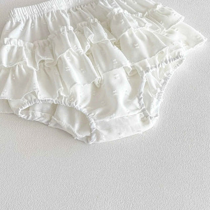 100% Cotton Striped Collar Top & Ruffle Bloomer Set With Pearl Bag