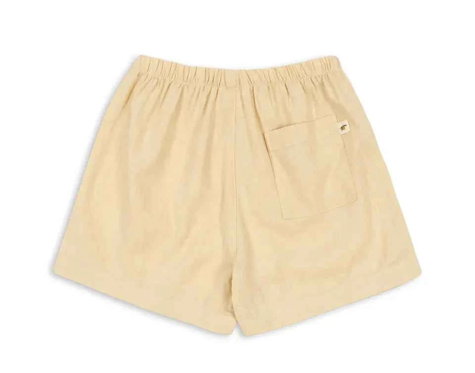 Cotton Beige Linen Shirt & Elastic Waist Shorts Set